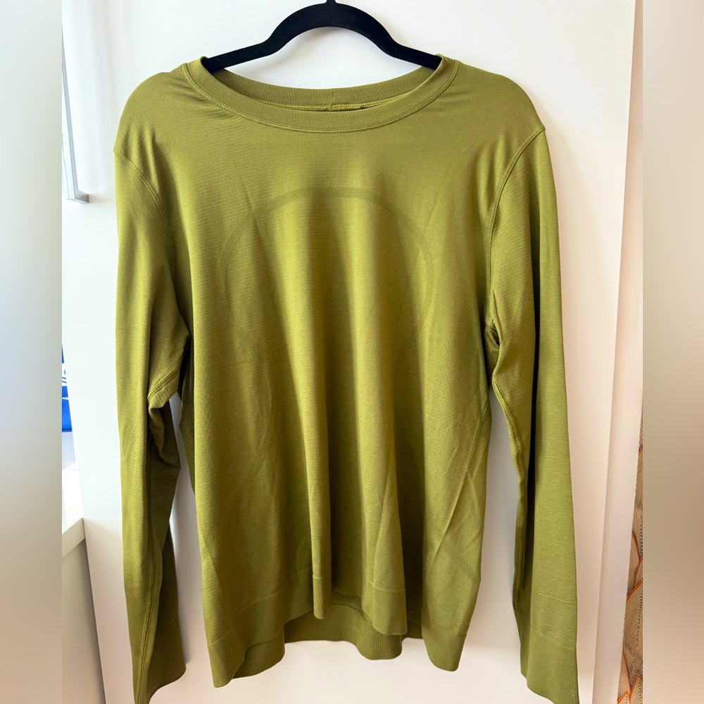 Lululemon “Rest Less Pullover” Olive Green Long Sleeve Shirt, Size 12